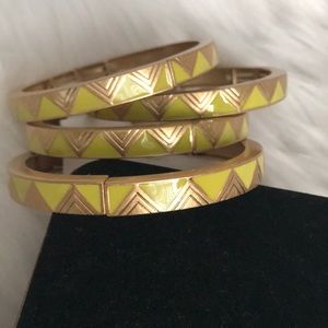 Lia sophia bangles 4 Gold tone metal & yellow inlay stretch bracelets New